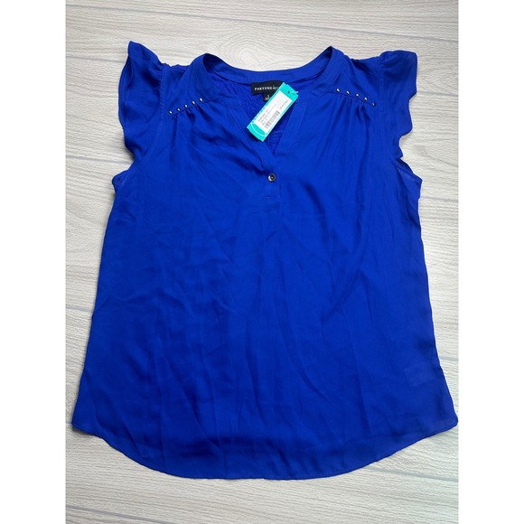 Fortune + Ivy Tops - Fortune Ivy Blue Sleeve V Neck Studded Blouse Top Women's Small Stitch Fix